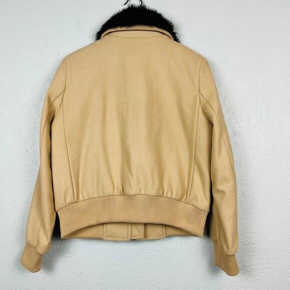 Banana Republic Faux Fur Trim Wool Jacket Full Zip Tan Black - S - Picture 4 of 6